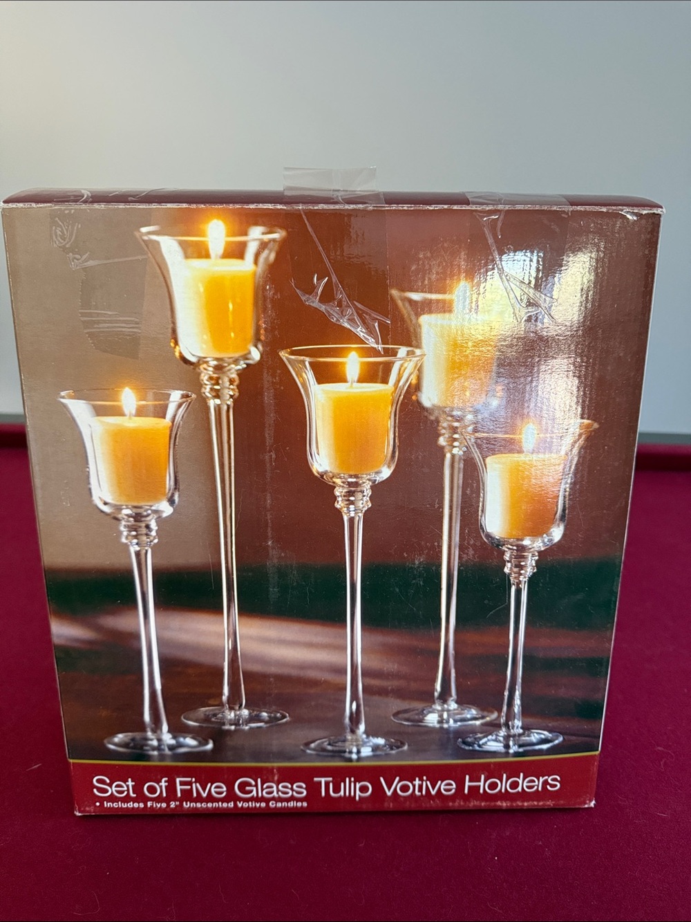 Glass Tulip Votive Holders - Set of Five - Clear with Yellow Candles